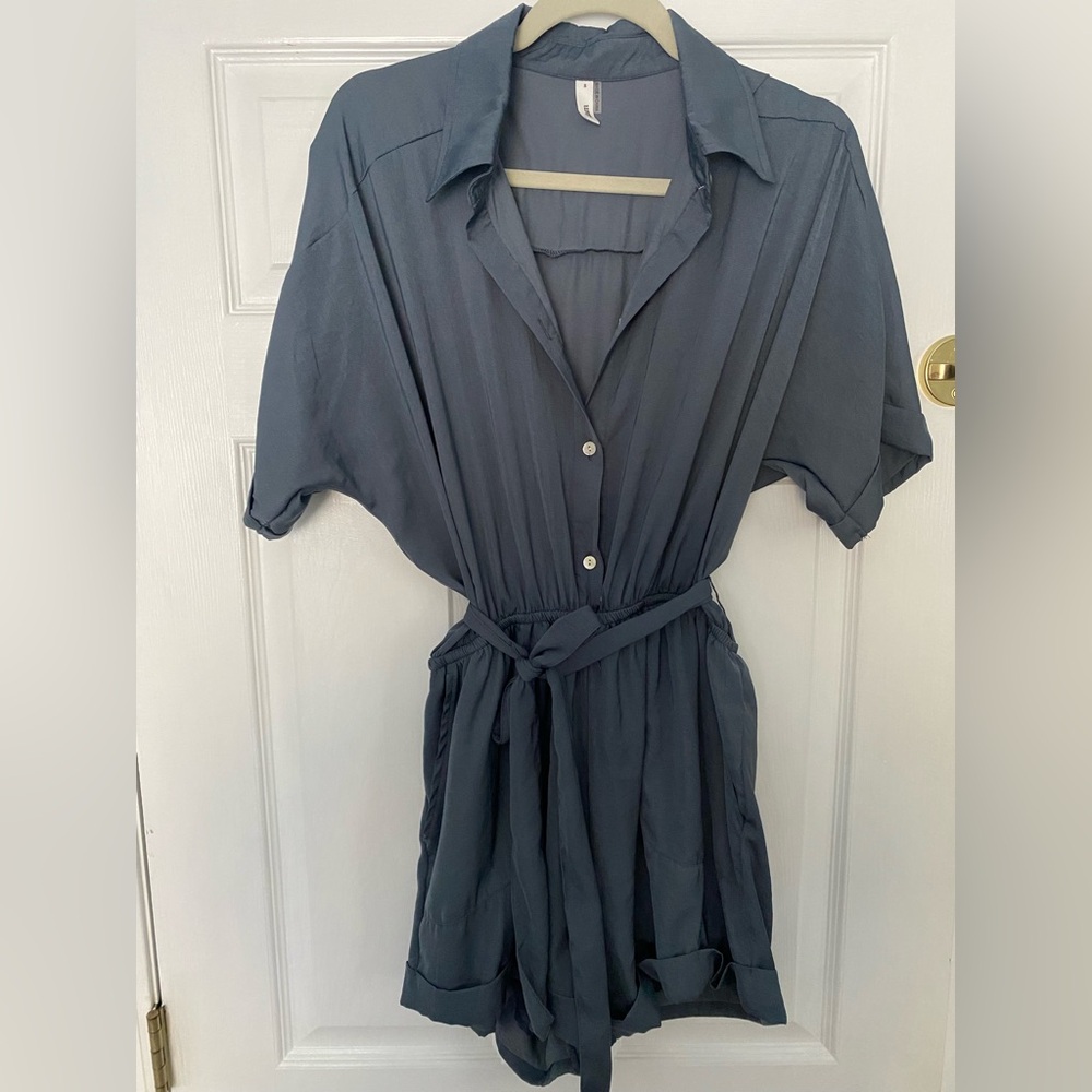 Glam Gray Satin Utility Romper Size Small
